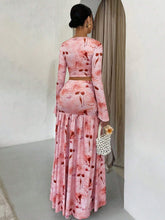 Vintage Tie Dye Print Asymmetrical Collar Stitching Ruched Top & Skirt Set